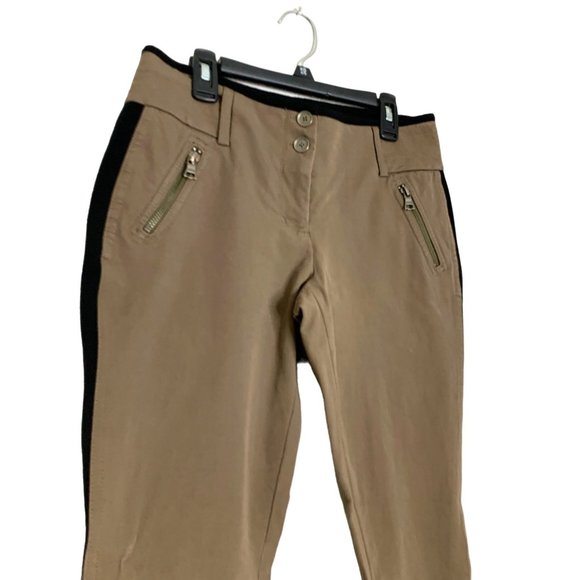 Express Womens Size 2 Brown Black Racing Stripe Double Button Pants Skinny Milit - Picture 2 of 5